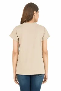 Elegant Beige Pure Cotton Solid Tshirt For Women-thumb1