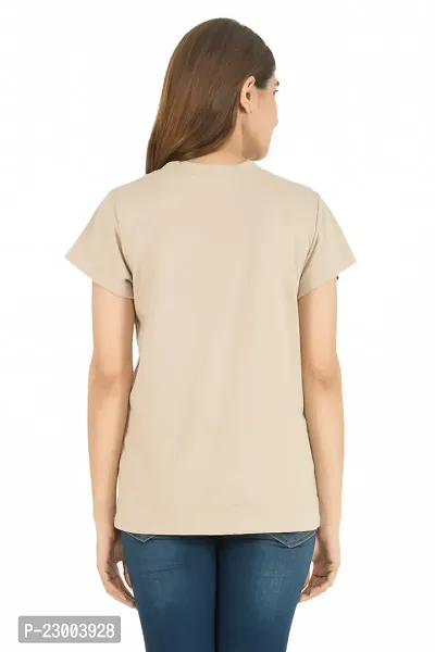 Elegant Beige Pure Cotton Solid Tshirt For Women-thumb2