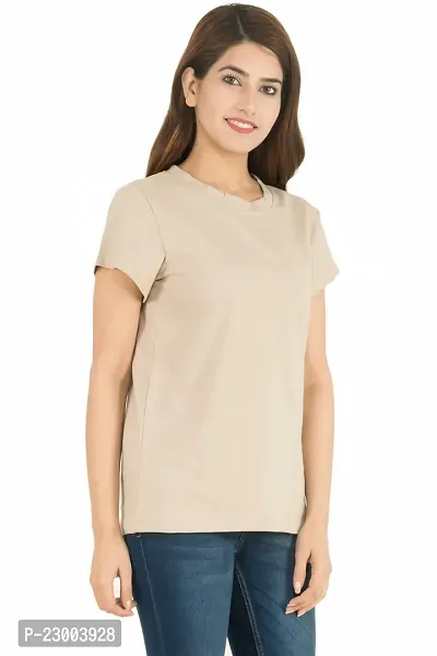 Elegant Beige Pure Cotton Solid Tshirt For Women