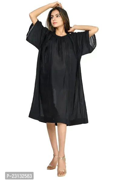 Stylish Black Cotton Solid Blouson Dress For Women-thumb0