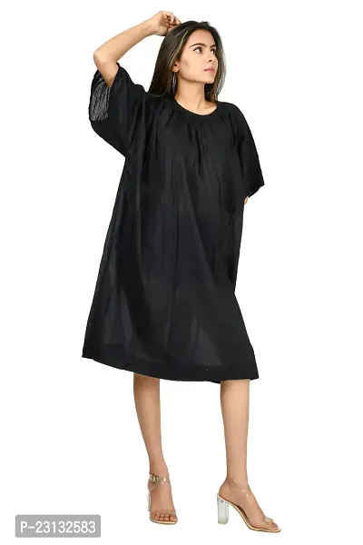 Stylish Black Cotton Solid Blouson Dress For Women-thumb5