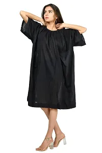 Stylish Black Cotton Solid Blouson Dress For Women-thumb2