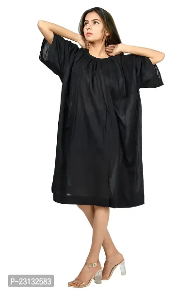 Stylish Black Cotton Solid Blouson Dress For Women-thumb3