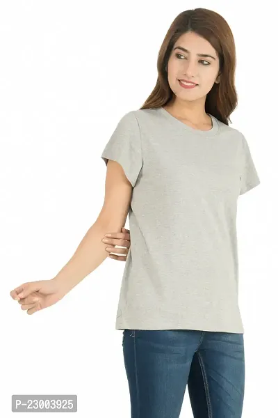 Elegant Grey Pure Cotton Solid Tshirt For Women