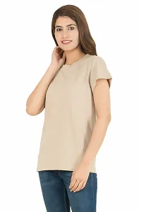 Elegant Beige Pure Cotton Solid Tshirt For Women-thumb2