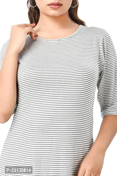 Stylish White Cotton Blend Striped Bodycon Dress For Women-thumb4