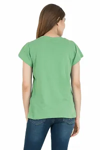 Elegant Green Pure Cotton Solid Tshirt For Women-thumb1