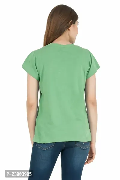 Elegant Green Pure Cotton Solid Tshirt For Women-thumb2