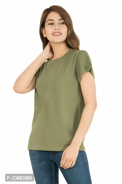 Elegant Khaki Pure Cotton Solid Tshirt For Women