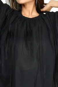 Stylish Black Cotton Solid Blouson Dress For Women-thumb3