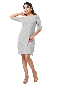 Stylish White Cotton Blend Striped Bodycon Dress For Women-thumb2