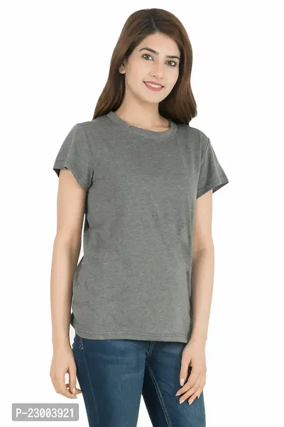 Elegant Grey Pure Cotton Solid Tshirt For Women