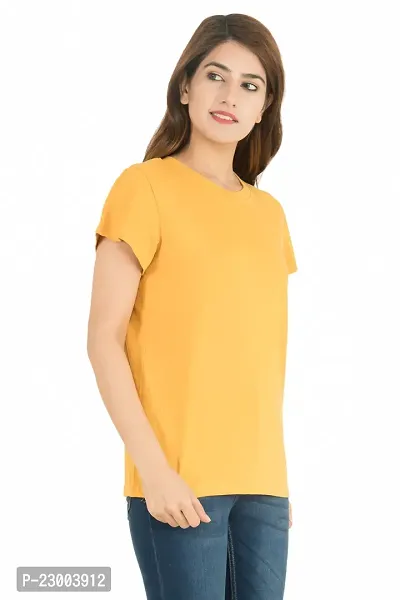 Elegant Golden Pure Cotton Solid Tshirt For Women-thumb3