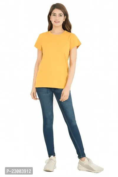 Elegant Golden Pure Cotton Solid Tshirt For Women-thumb5