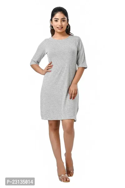 Stylish White Cotton Blend Striped Bodycon Dress For Women