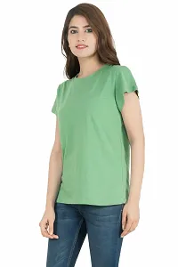 Elegant Green Pure Cotton Solid Tshirt For Women-thumb2