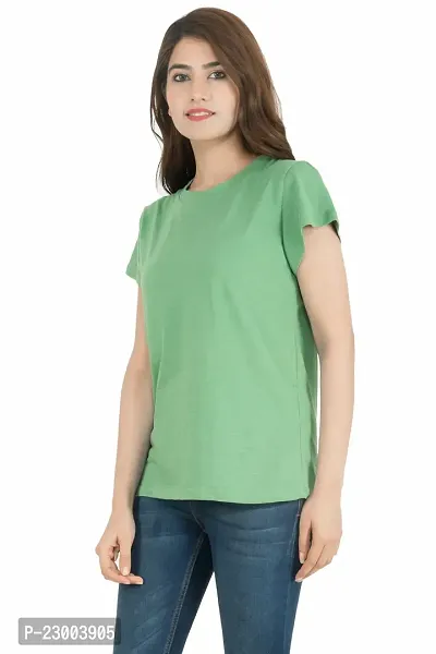 Elegant Green Pure Cotton Solid Tshirt For Women-thumb3