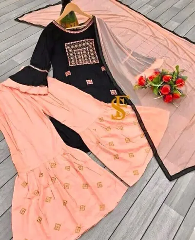 KURTI AND SARARA WITH SIFFON LESS DUPATTA SET