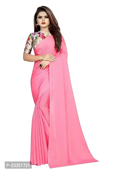 Arango Women's Pure Moss Chiffon Saree With Unstitched Solid Digital Printed Blouse Piece | Ideal For Wedding, Party, Engagement  Festival (Pink | HS-131)