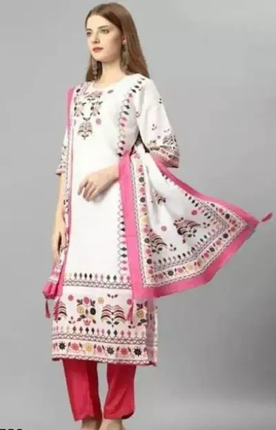 Stylish Rayon Embroidered A-Line Kurtis Bottom and Dupatta Set