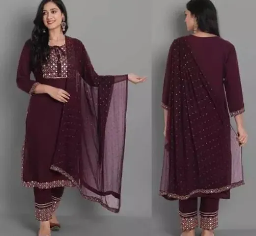 Classic Rayon Embroidered Kurta Bottom and Dupatta set for Women