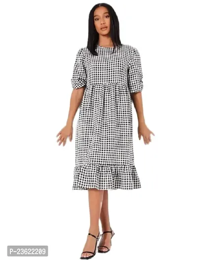 kayra International Black and White Women's Cotton Dress in Check-thumb0