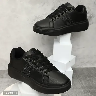 Elegant Black Synthetic Solid Sneakers For Women-thumb0