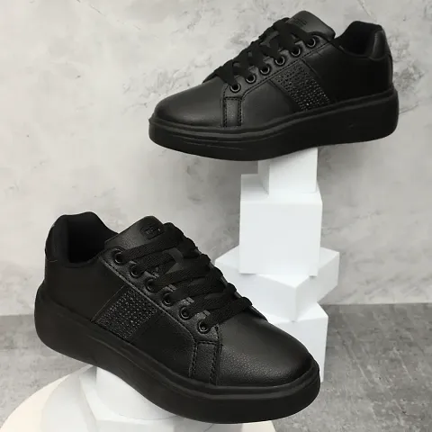 Elegant Black Synthetic Solid Sneakers For Women
