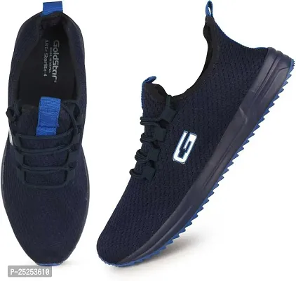 Stylish Navy Blue Flyknit Colourblocked Walking Shoes For Men
