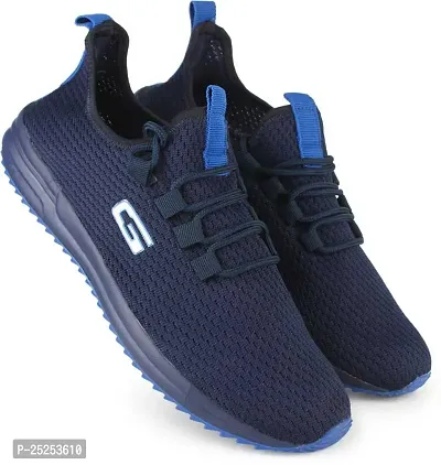 Stylish Navy Blue Flyknit Colourblocked Walking Shoes For Men-thumb4