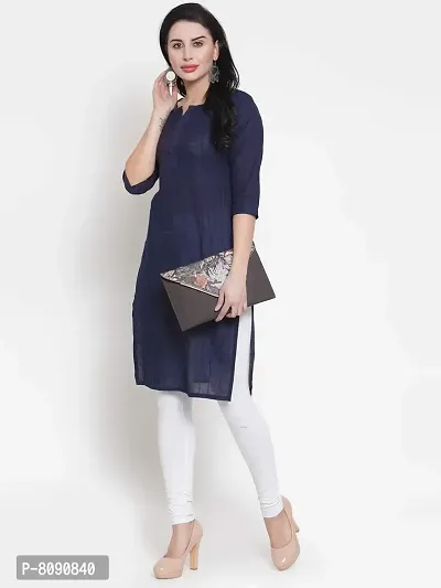 Aarsha Blue Solid Women's Straight Cotton Kurti-thumb5