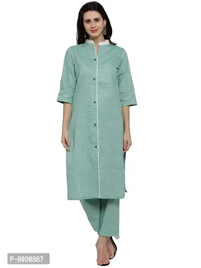 Aarsha Turquoise Collar Women Cotton Kurti with Trousers(XS TO 7XL)-thumb0