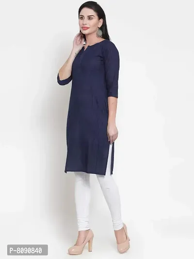 Aarsha Blue Solid Women's Straight Cotton Kurti-thumb2