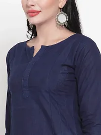 Aarsha Blue Solid Women's Straight Cotton Kurti-thumb3