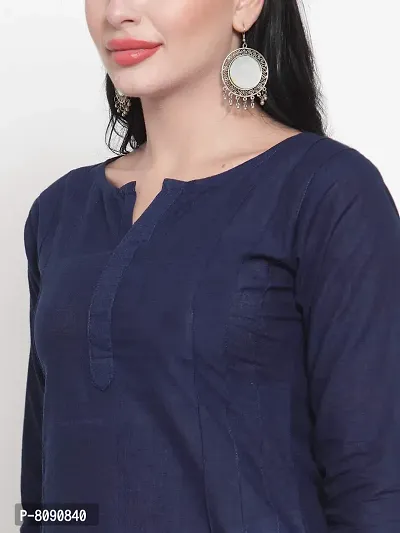 Aarsha Blue Solid Women's Straight Cotton Kurti-thumb4