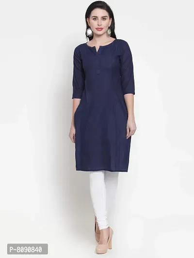 Aarsha Blue Solid Women's Straight Cotton Kurti-thumb0