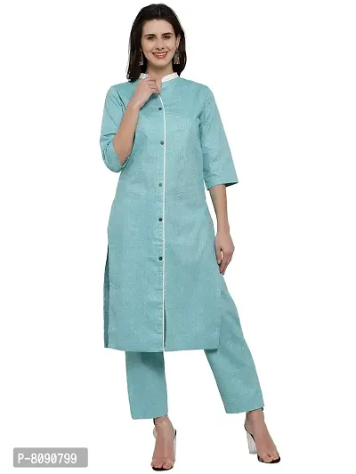 Aarsha Blue Collar Women Cotton Kurti with Trousers(XS TO 7XL)-thumb0