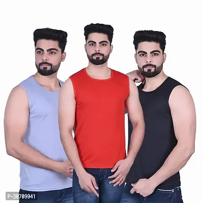 Stylish Multicoloured Nylon Solid Vest For Men Pack Of 3