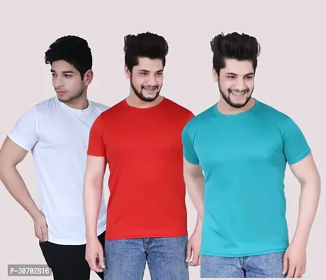 Stylish Nylon Solid Short Sleeves Round Neck Tees For Men Pack Of 3-thumb0