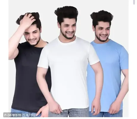 Stylish Nylon Solid Short Sleeves Round Neck Tees For Men Pack Of 3