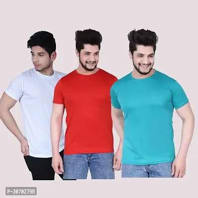 Stylish Nylon Solid Short Sleeves Round Neck Tees For Men Pack Of 3