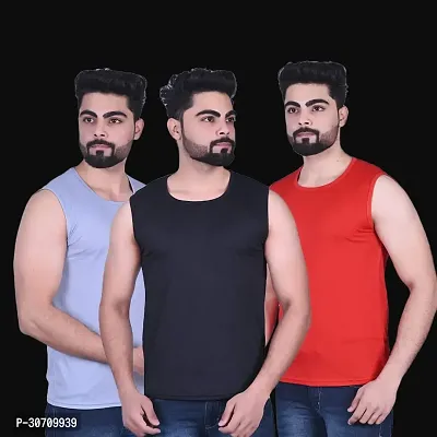 Stylish Multicoloured Nylon Solid Vest For Men Pack Of 3-thumb0