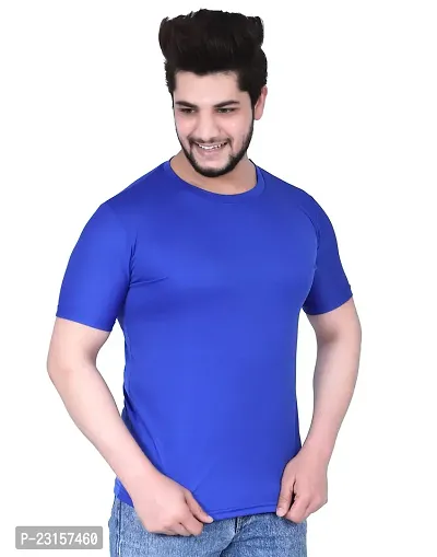 Reliable Blue Polycotton Solid T-Shirt For Men