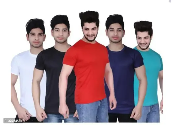 Stylish Nylon Solid Short Sleeves Round Neck Tees For Men Pack Of 5-thumb0