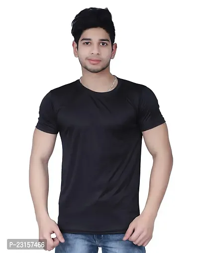 Reliable Black Polycotton Solid T-Shirt For Men-thumb0