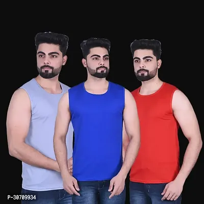 Stylish Multicoloured Nylon Solid Vest For Men Pack Of 3-thumb0