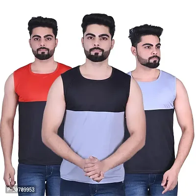 Stylish Multicoloured Nylon Solid Vest For Men Pack Of 3-thumb0