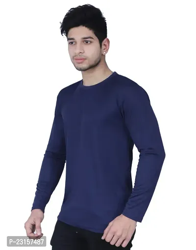 Reliable Navy Blue Polycotton Solid T-Shirt For Men