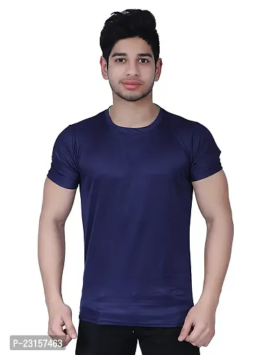 Reliable Navy Blue Polycotton Solid T-Shirt For Men-thumb0