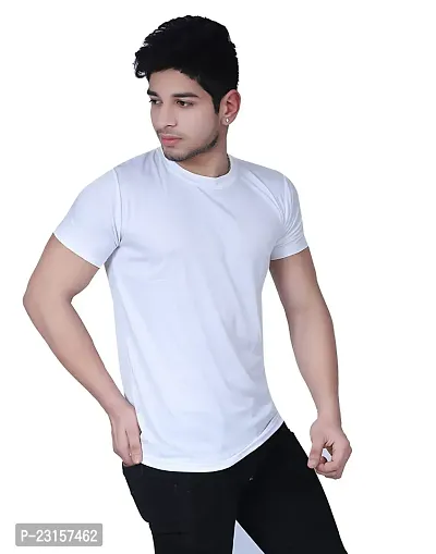 Reliable White Polycotton Solid T-Shirt For Men